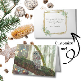 Owl Christmas Card with Holiday Lights and Snow