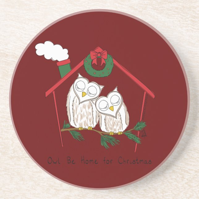 Owl Christmas Country Holiday Coaster (Front)