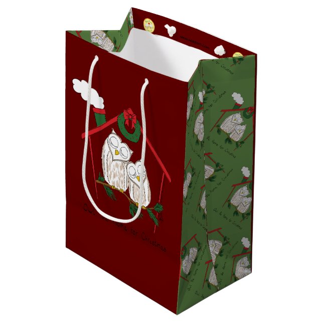 Owl Christmas Country Holiday Medium Gift Bag (Front Angled)