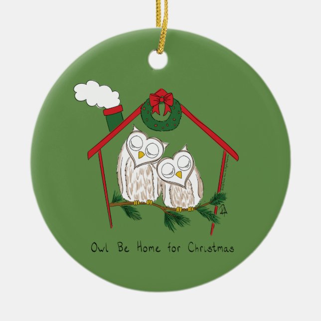 Owl Christmas Cute Funny Holiday Ceramic Ornament (Front)