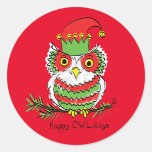 Owl Christmas Cute Funny Holiday Classic Round Sticker