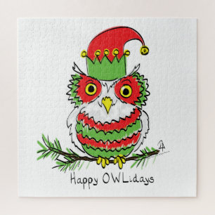 Owl Christmas Cute Funny Holiday Jigsaw Puzzle