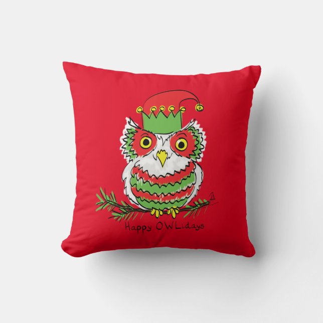Owl Christmas Cute Funny Holiday Kids Cushion (Front)