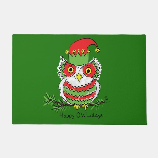 Owl Christmas Cute Funny Holiday Kids Doormat (Front)