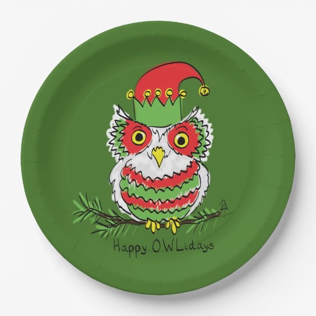 Owl Christmas Cute Funny Holiday Kids Paper Plate (Front)