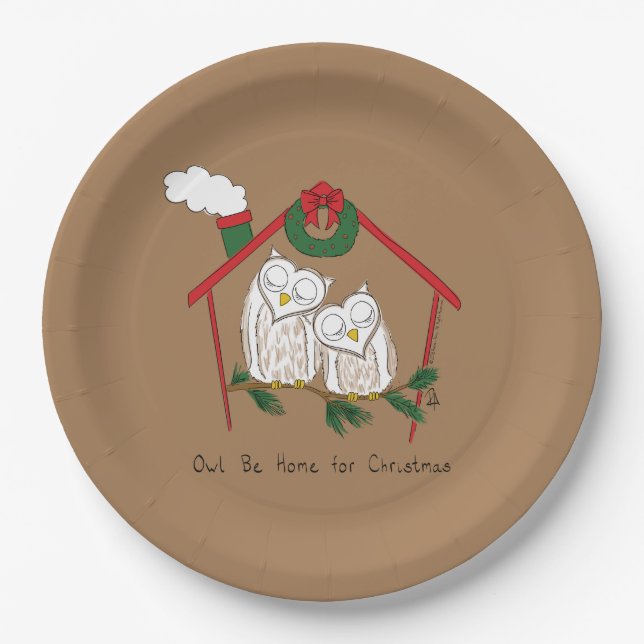 Owl Christmas Cute Funny Holiday Paper Plate (Front)