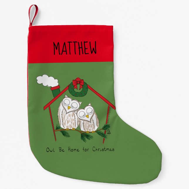 Owl Christmas Cute Funny Holiday Small Christmas Stocking (Front)