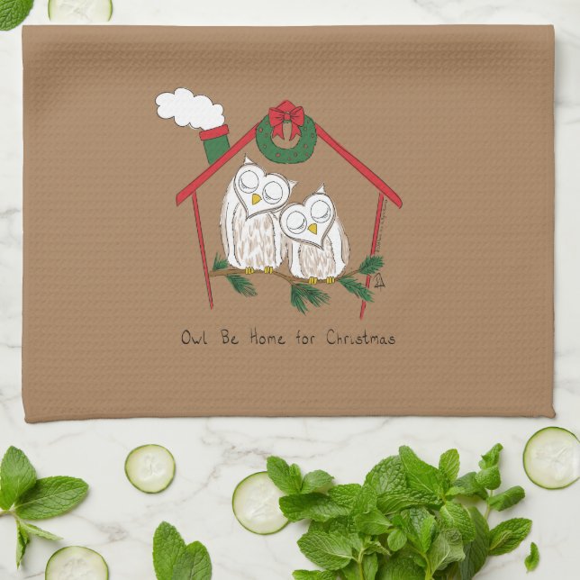 Owl Christmas Cute Funny Holiday Tea Towel (Folded)