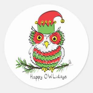 Owl Christmas Cute Funny Kids Classic Round Sticker