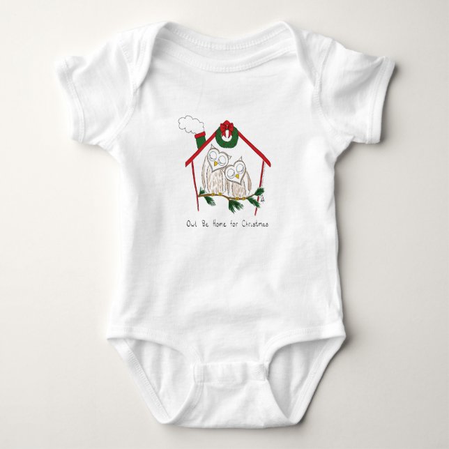 Owl Christmas Cute Kids Baby Bodysuit (Front)