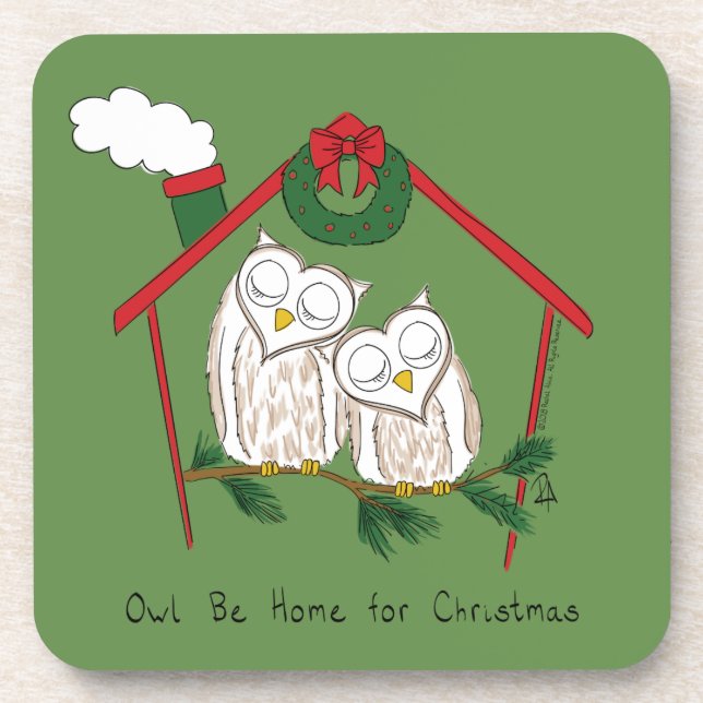 Owl Christmas Cute Kids Coaster (Front)