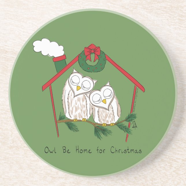 Owl Christmas Cute Kids Coaster (Front)