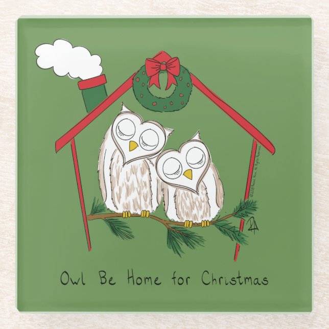 Owl Christmas Cute Kids Glass Coaster (Front)
