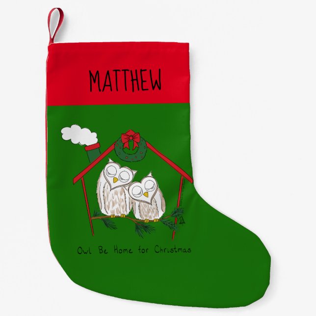 Owl Christmas Cute Kids Small Christmas Stocking (Front)