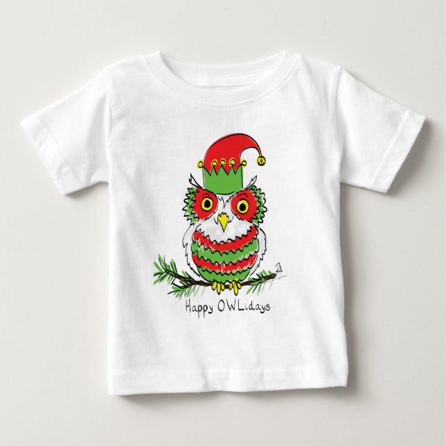 Owl Christmas Funny Cartoon Baby T-Shirt (Front)