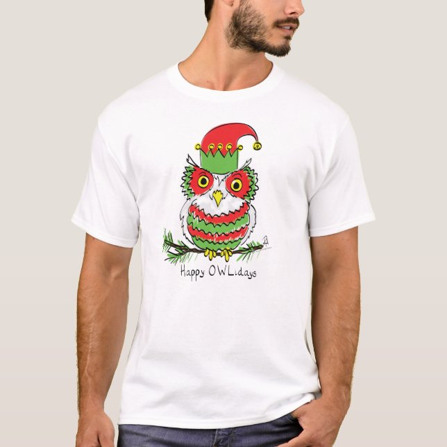 Owl Christmas Funny Cartoon T-Shirt (Front)