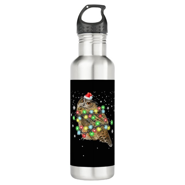 Owl Christmas Lights Funny Xmas Owl Lover Gift 710 Ml Water Bottle (Front)