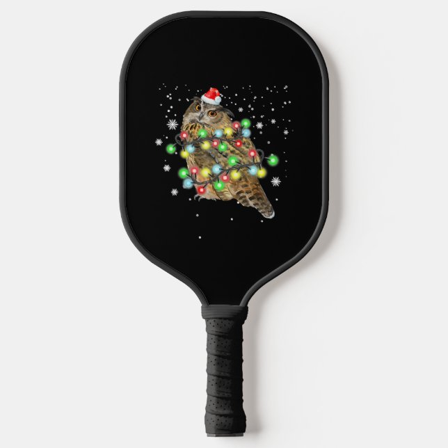 Owl Christmas Lights Funny Xmas Owl Lover Gift Pickleball Paddle (Front)