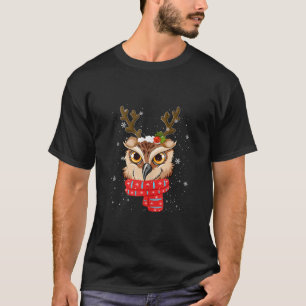 Owl Christmas Reindeer Antlers Xmas Kids Boys Girl T-Shirt