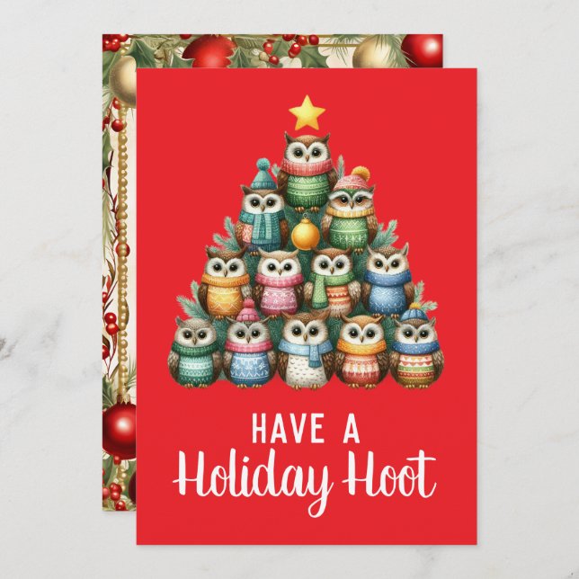 Owl Christmas Tree Have A Holiday Hoot Card (Front/Back)
