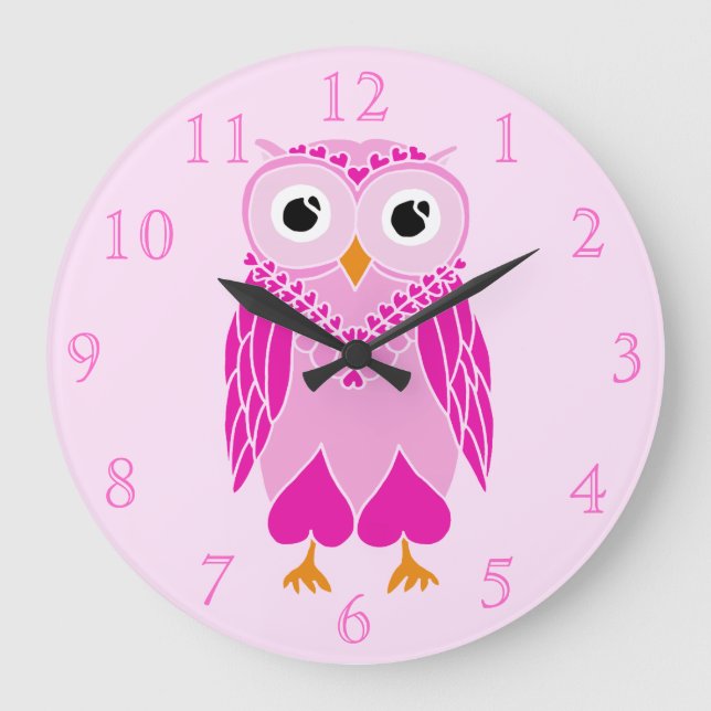 Owl Clock: Pink Owl Large Clock (Front)
