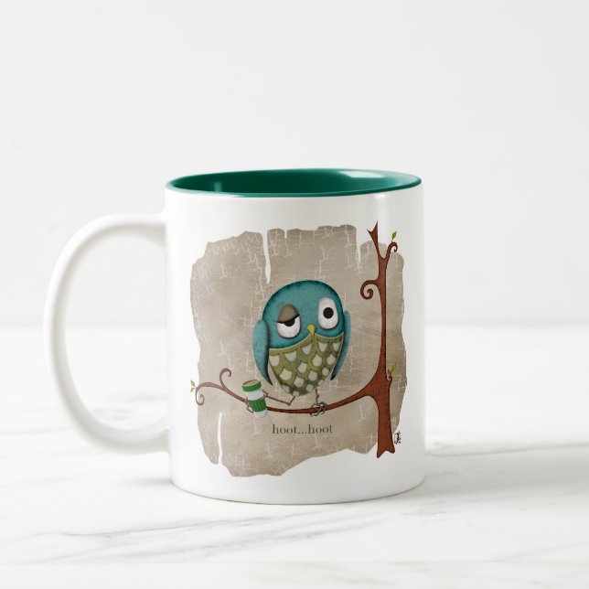 Owl Coffee Wake Up Call Two-Tone Coffee Mug (Left)
