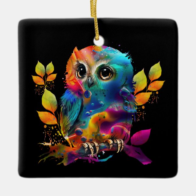 OWL COLORFUL ABSTRACT  CERAMIC ORNAMENT (Front)