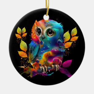 OWL COLORFUL ABSTRACT CERAMIC ORNAMENT