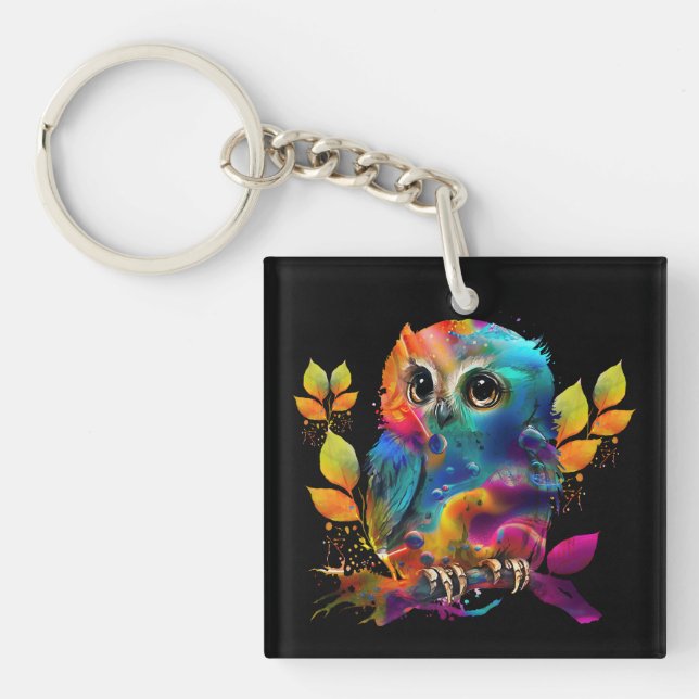 OWL COLORFUL ABSTRACT  KEY RING (Front)