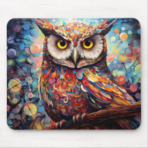 Owl Colourful Animal Enchanting Abstract Mouse Pad