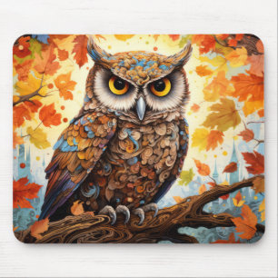 Owl Colourful Animal Enchanting Abstract Mouse Pad