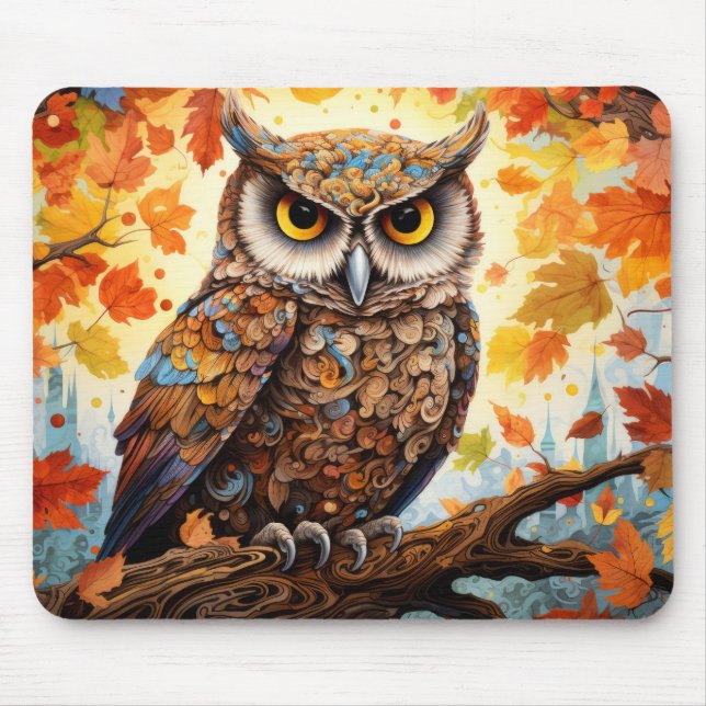 Owl Colourful Animal Enchanting Abstract  Mouse Pad (Front)