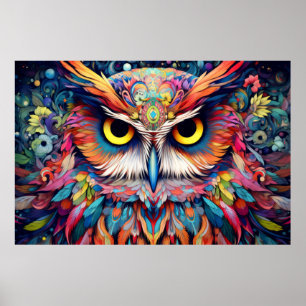 Owl Colourful Animal Enchanting Abstract Poster