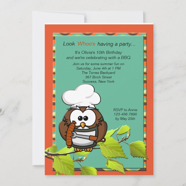 Owl Cook BBQ Invitation (Front)