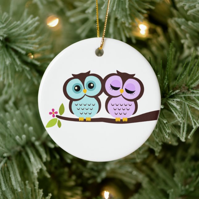Owl Couple Ceramic Ornament (Tree)