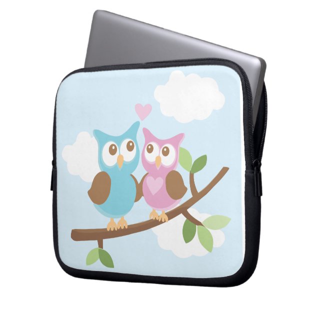 Owl Couple Laptop Sleeve (Front Left)