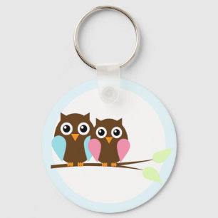 Owl couple on a branch key ring