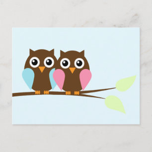 Owl couple on a branch postcard