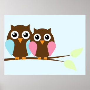 Owl couple on a branch poster