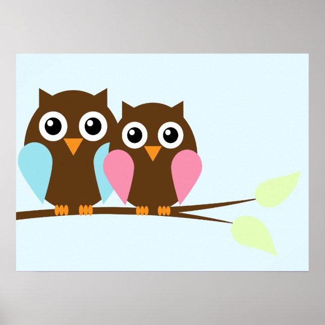Owl couple on a branch poster (Front)