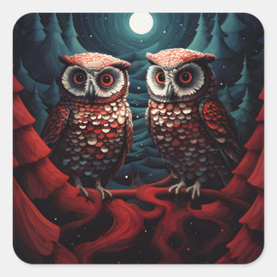 Owl couple pines and snow square sticker