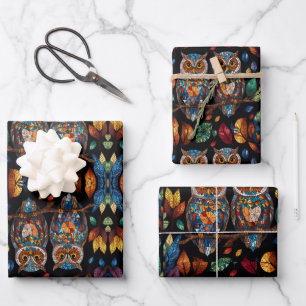 Owl Couple Wrapping Paper Sheet
