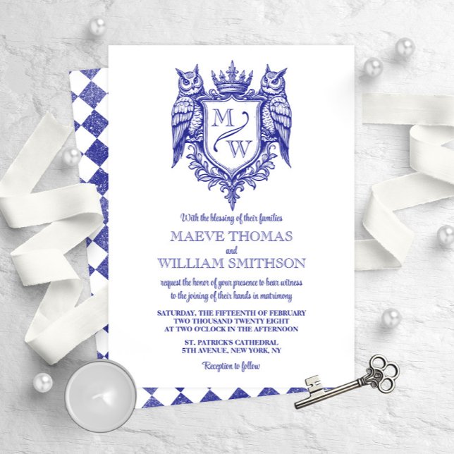 Owl Crest & Crown Royal Fantasy Wedding Invitation (Creator Uploaded)