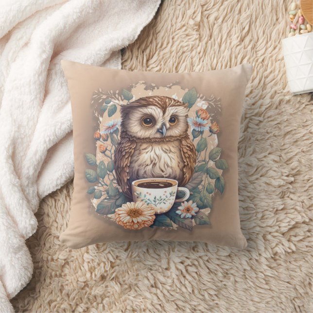 Owl Cup of Coffee Painting  Cushion (Blanket)