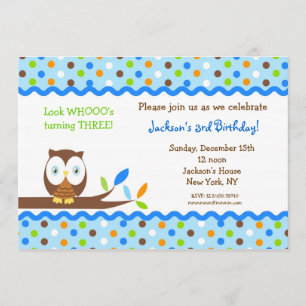 Owl Custom Birthday Party Invitations Boy