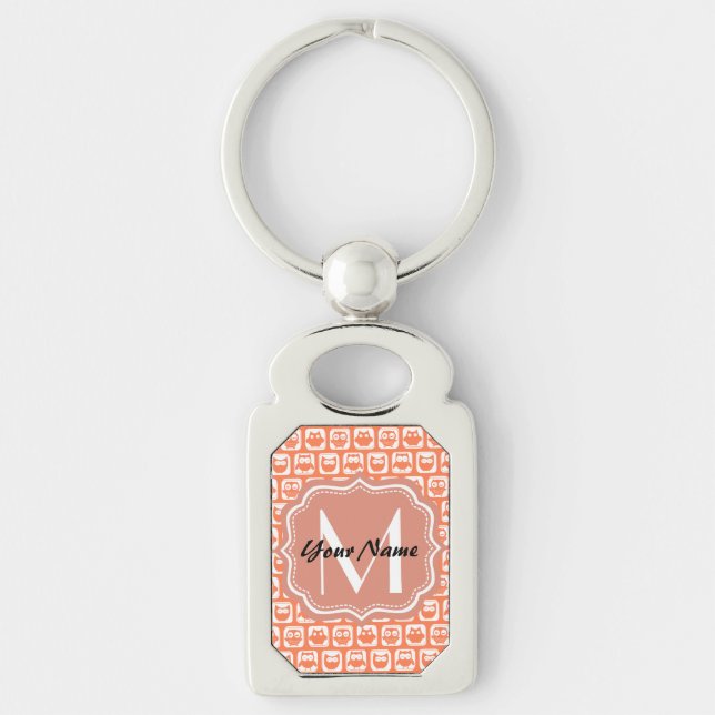 Owl Custom Monogram, Personalised Name Key Ring (Front)