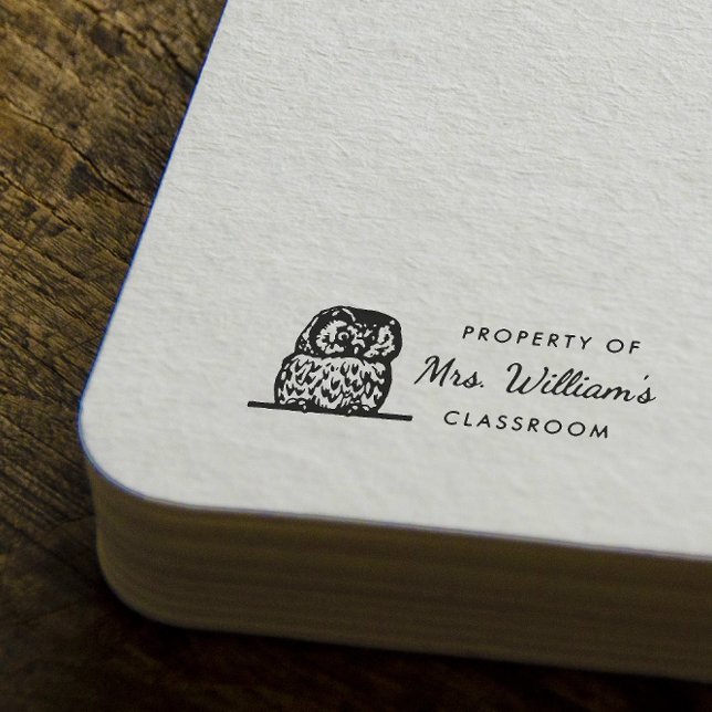 Owl - Custom Teacher Name Book Classroom Rubber Stamp (Creator Uploaded)