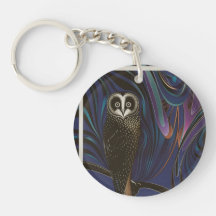 Owl Design Acrylic Keychain Round Psychedelia