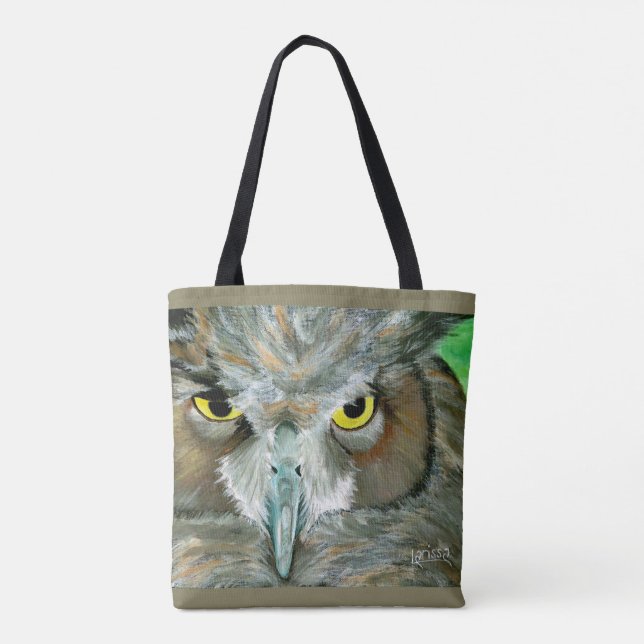 Owl Design: Double-Sided (Teal/Taupe) Tote Bag (Back)