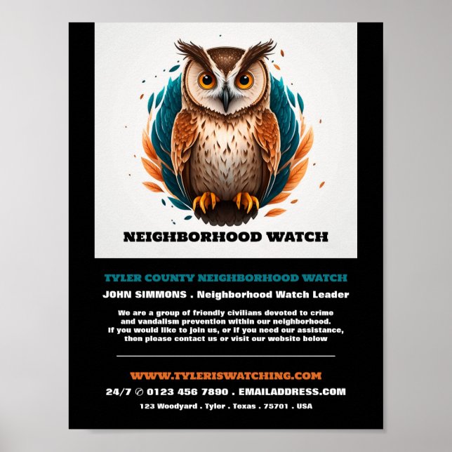 Owl Design, Neighborhood Community Watch Advert  Poster (Front)